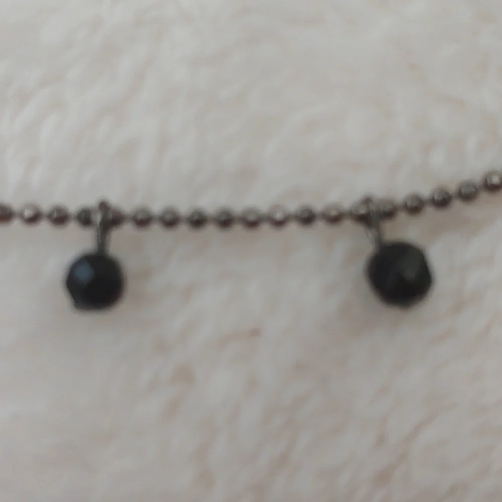 SALE: Silver-Colored 5-Chain Adjustable  Necklace -Small Black Dangling Beads - Picture 5 of 10